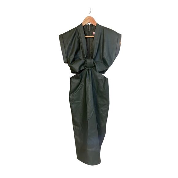 Eva Franco Vegan Leather Cut Out Midi Dress Green Size 6 GORGEOUS EUC - Picture 5 of 11